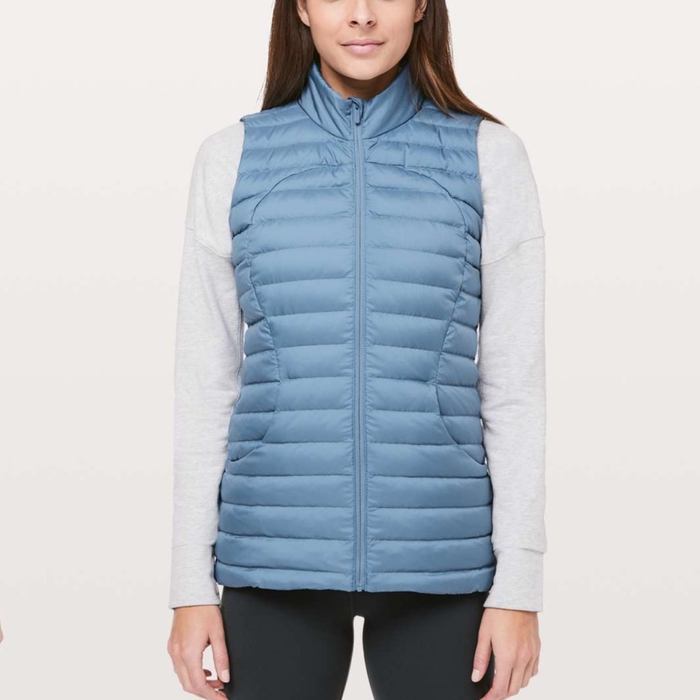 Lululemon Athletica Pack It Down Again Vest Utility Blue Full Zip Goose Fill